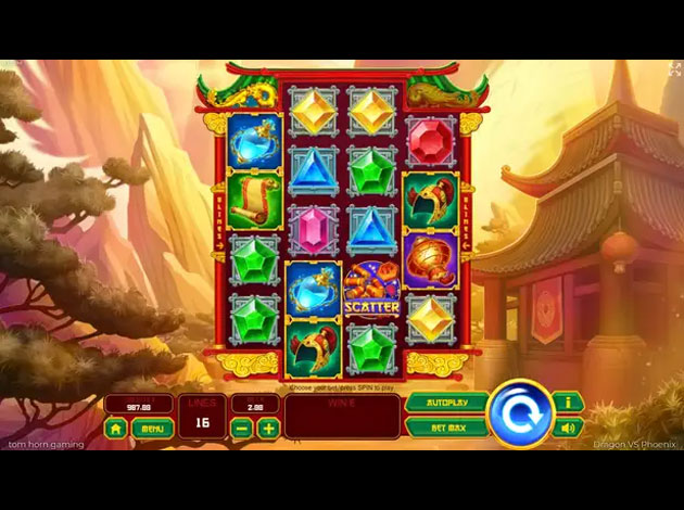 TomHorn Dragon vs Phoenix mobile slot game screenshot image