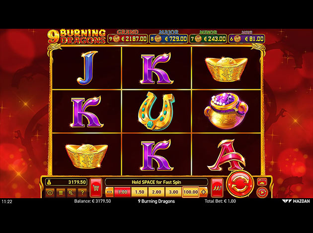 Wazdan 9 Burning Dragons mobile slot game screenshot image